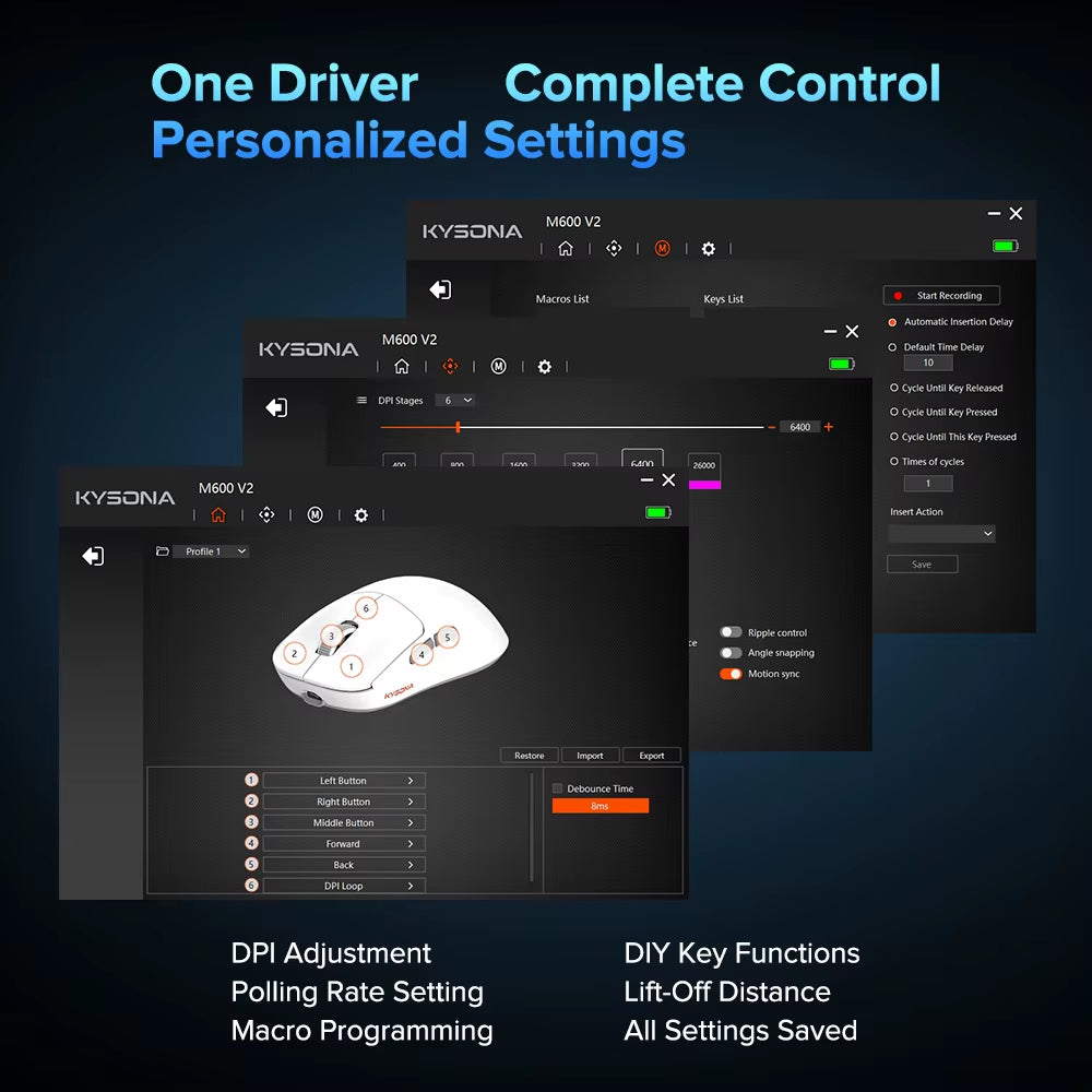 M600 V2 PAW3395 White Wireless Gaming Esports Mouse 55G 26000DPI 6 Buttons Optical PAM3395 Computer Mice for Laptop PC
