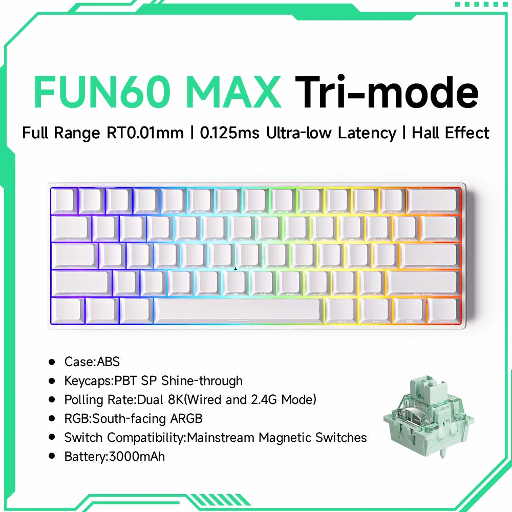 Monsgeek FUN60 Mechanical Keyboard Magnetic Switch 60% Gaming Keyboards Rapid Trigger 0.01Mm 8K ARGB HE/TMR Custom Keyboard
