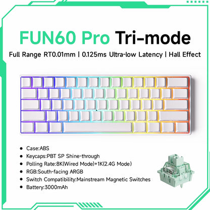 Monsgeek FUN60 Mechanical Keyboard Magnetic Switch 60% Gaming Keyboards Rapid Trigger 0.01Mm 8K ARGB HE/TMR Custom Keyboard