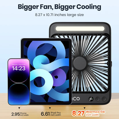 D4 Portable Desk Fan Rechargeable 20000Mah Camping Fan with Light,48Hrs Run Time 8" Silent Personal Fan Digital Display