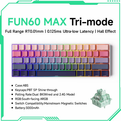 Monsgeek FUN60 Mechanical Keyboard Magnetic Switch 60% Gaming Keyboards Rapid Trigger 0.01Mm 8K ARGB HE/TMR Custom Keyboard
