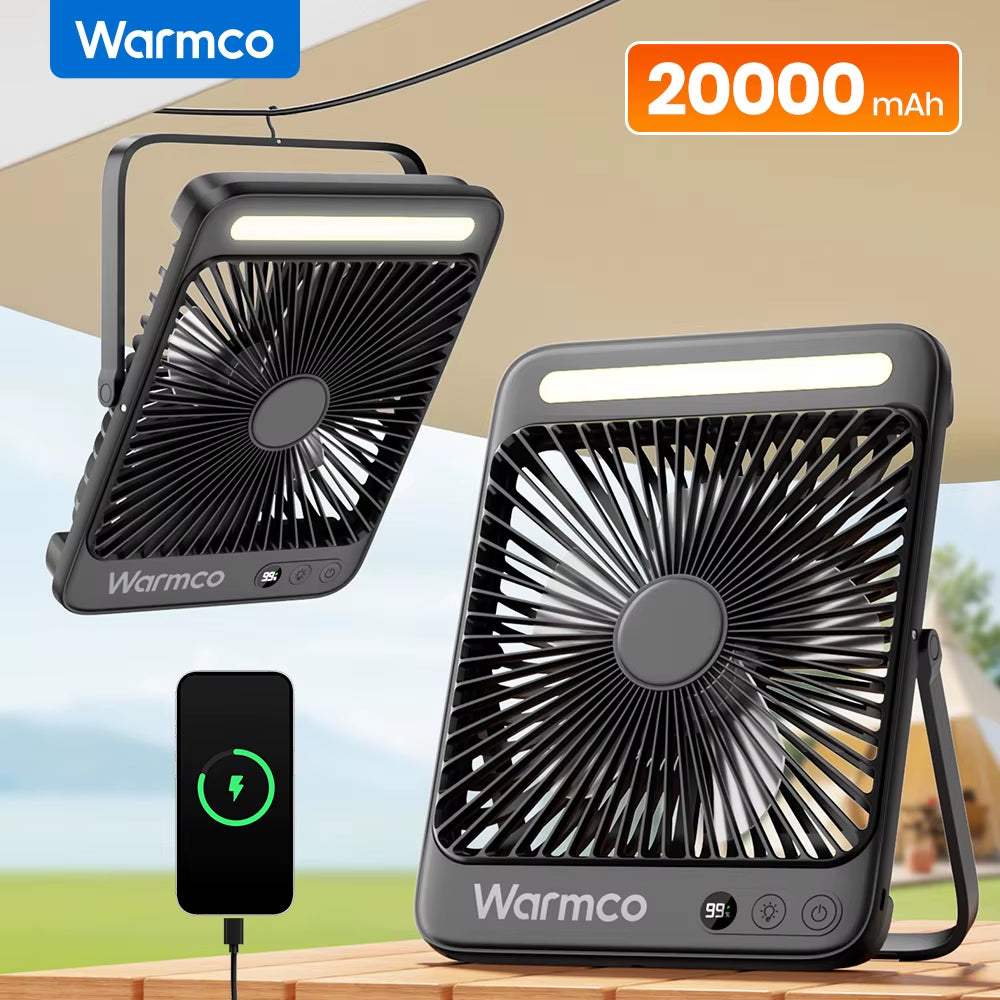 D4 Portable Desk Fan Rechargeable 20000Mah Camping Fan with Light,48Hrs Run Time 8" Silent Personal Fan Digital Display