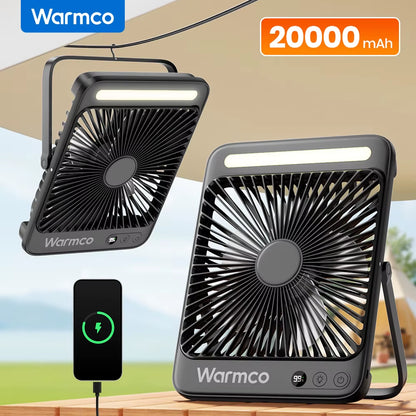 D4 Portable Desk Fan Rechargeable 20000Mah Camping Fan with Light,48Hrs Run Time 8" Silent Personal Fan Digital Display