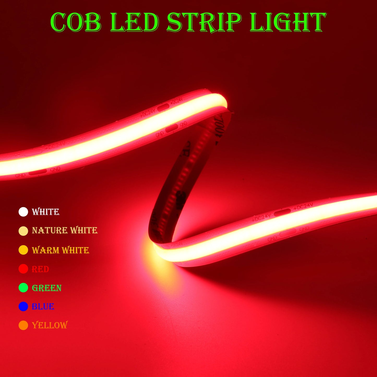 COB LED Strip Light High Density Linear Lighting 480/528Leds/M Flexible Tape Warm Natural White Red Blue Green Decor DC12/24V