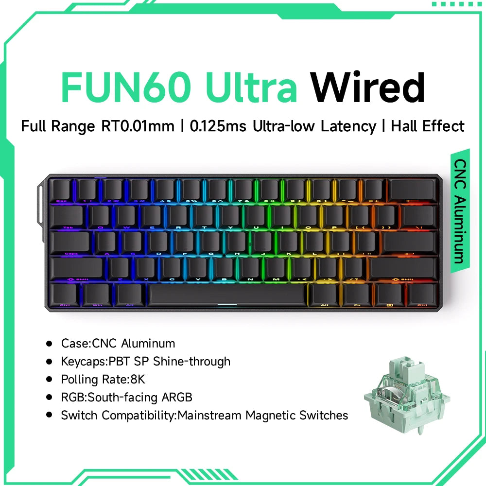 Monsgeek FUN60 Mechanical Keyboard Magnetic Switch 60% Gaming Keyboards Rapid Trigger 0.01Mm 8K ARGB HE/TMR Custom Keyboard