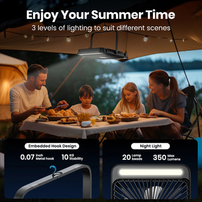 D4 Portable Desk Fan Rechargeable 20000Mah Camping Fan with Light,48Hrs Run Time 8" Silent Personal Fan Digital Display