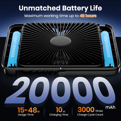 D4 Portable Desk Fan Rechargeable 20000Mah Camping Fan with Light,48Hrs Run Time 8" Silent Personal Fan Digital Display