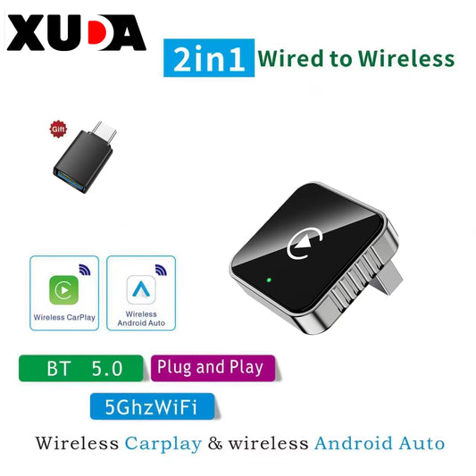 2 In1 Wired to Wireless Carplay Android Auto Adapter for OEM Car Stereo with USB Dongle Smart Mini Box Plug and Play Blueto