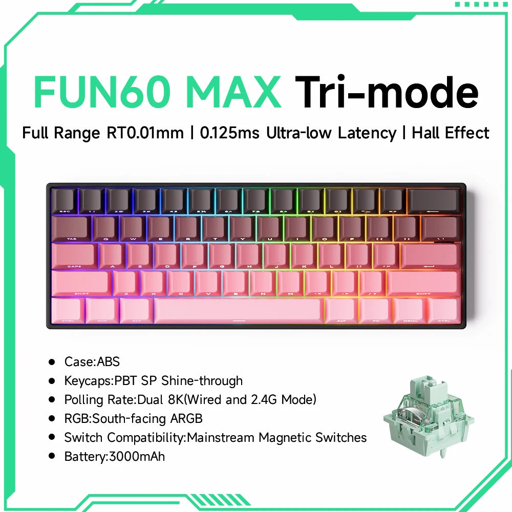 Monsgeek FUN60 Mechanical Keyboard Magnetic Switch 60% Gaming Keyboards Rapid Trigger 0.01Mm 8K ARGB HE/TMR Custom Keyboard
