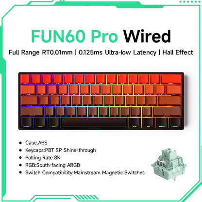 Monsgeek FUN60 Mechanical Keyboard Magnetic Switch 60% Gaming Keyboards Rapid Trigger 0.01Mm 8K ARGB HE/TMR Custom Keyboard